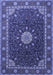 Machine Washable Medallion Blue Traditional Rug, wshtr2129blu