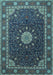 Machine Washable Medallion Light Blue Traditional Rug, wshtr2129lblu