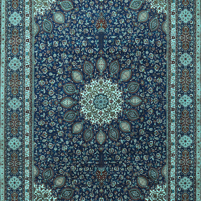 Machine Washable Medallion Light Blue Traditional Rug, wshtr2129lblu