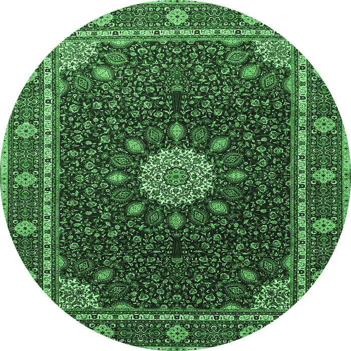 Round Medallion Emerald Green Traditional Rug, tr2129emgrn