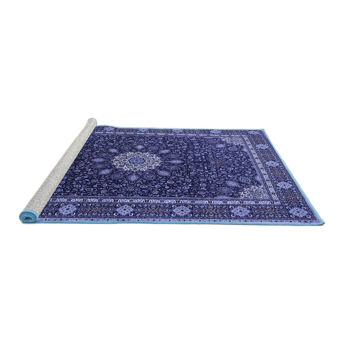 Sideview of Machine Washable Medallion Blue Traditional Rug, wshtr2129blu