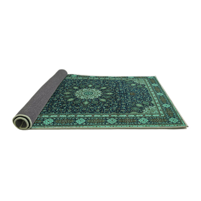 Sideview of Medallion Turquoise Traditional Rug, tr2129turq