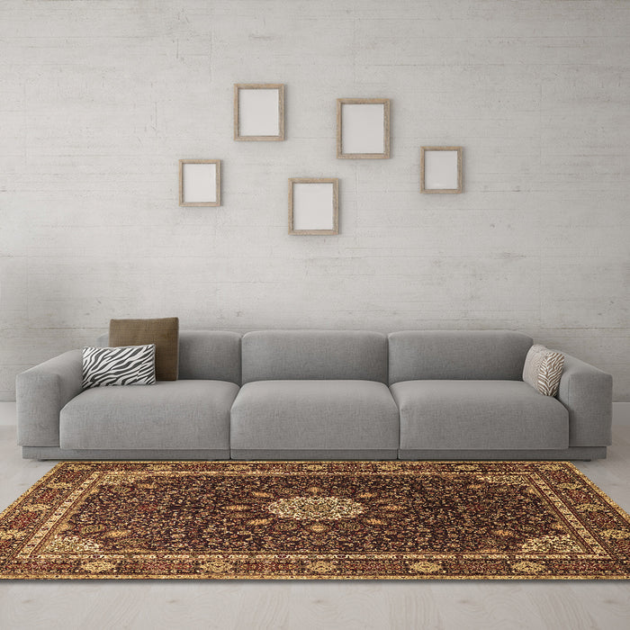 Machine Washable Medallion Brown Traditional Rug in a Living Room,, wshtr2129brn