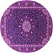 Round Machine Washable Medallion Purple Traditional Area Rugs, wshtr2129pur