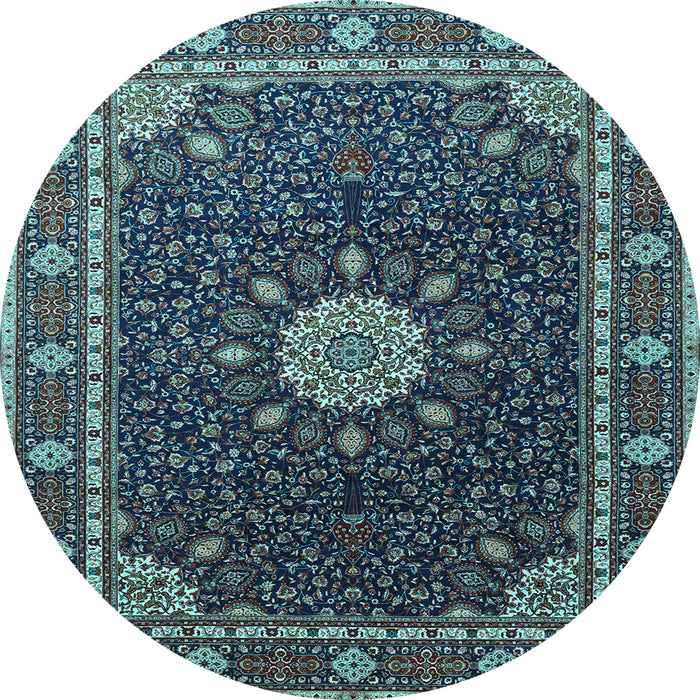 Round Medallion Light Blue Traditional Rug, tr2129lblu