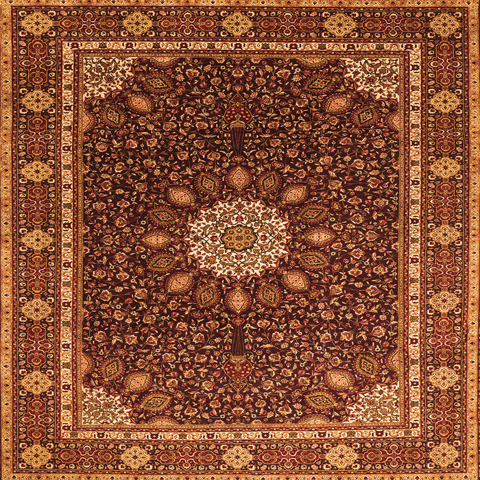 Round Machine Washable Medallion Orange Traditional Area Rugs, wshtr2129org