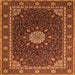 Round Machine Washable Medallion Orange Traditional Area Rugs, wshtr2129org