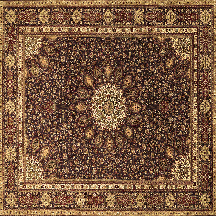 Square Machine Washable Medallion Brown Traditional Rug, wshtr2129brn