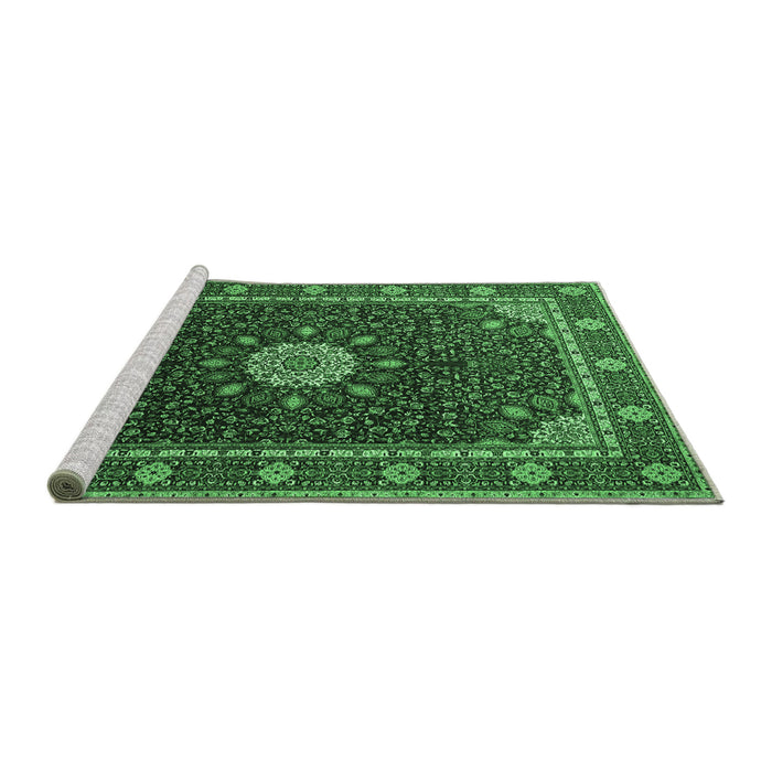 Sideview of Machine Washable Medallion Emerald Green Traditional Area Rugs, wshtr2129emgrn