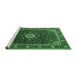 Sideview of Machine Washable Medallion Emerald Green Traditional Area Rugs, wshtr2129emgrn