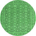 Round Machine Washable Persian Emerald Green Traditional Area Rugs, wshtr212emgrn