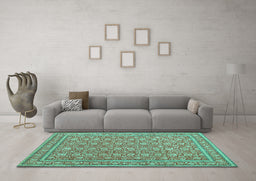Machine Washable Persian Turquoise Traditional Area Rugs in a Living Room,, wshtr212turq