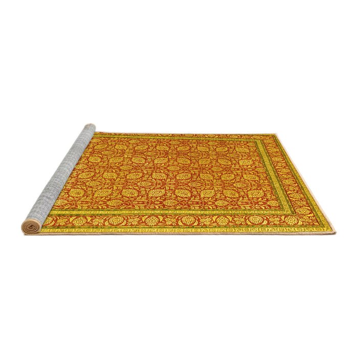 Sideview of Machine Washable Persian Yellow Traditional Rug, wshtr212yw
