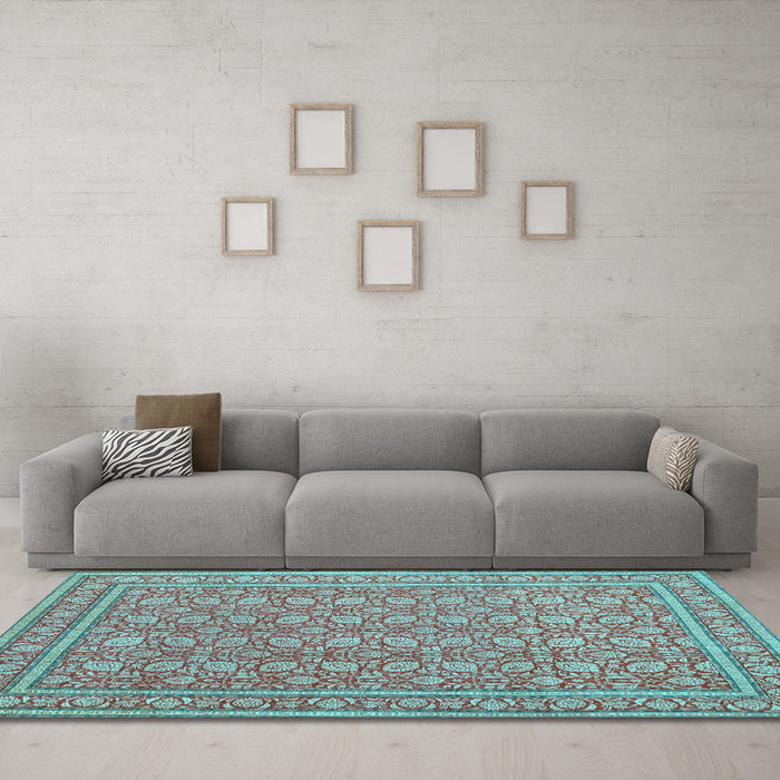 Machine Washable Persian Light Blue Traditional Rug in a Living Room, wshtr212lblu