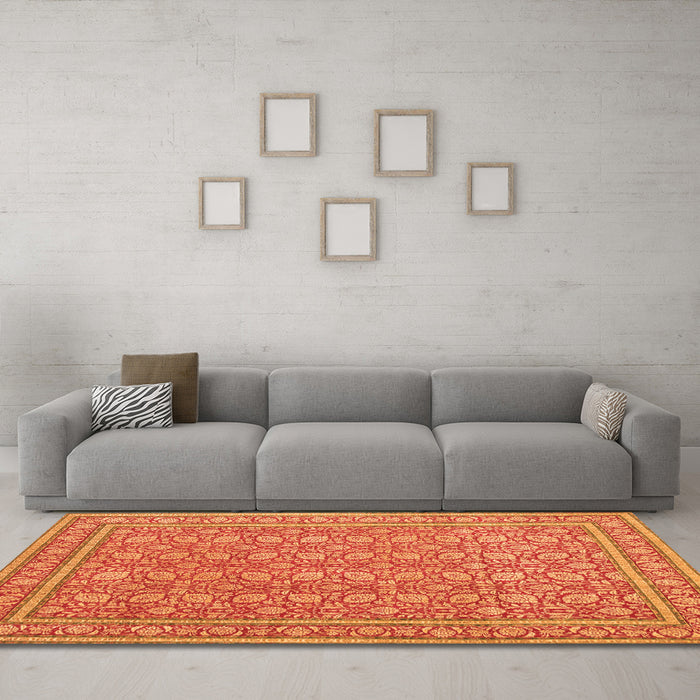 Machine Washable Persian Orange Traditional Area Rugs in a Living Room, wshtr212org