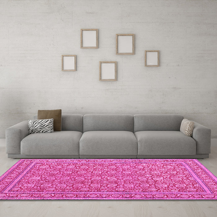 Machine Washable Persian Pink Traditional Rug in a Living Room, wshtr212pnk