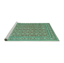 Sideview of Machine Washable Persian Turquoise Traditional Area Rugs, wshtr212turq