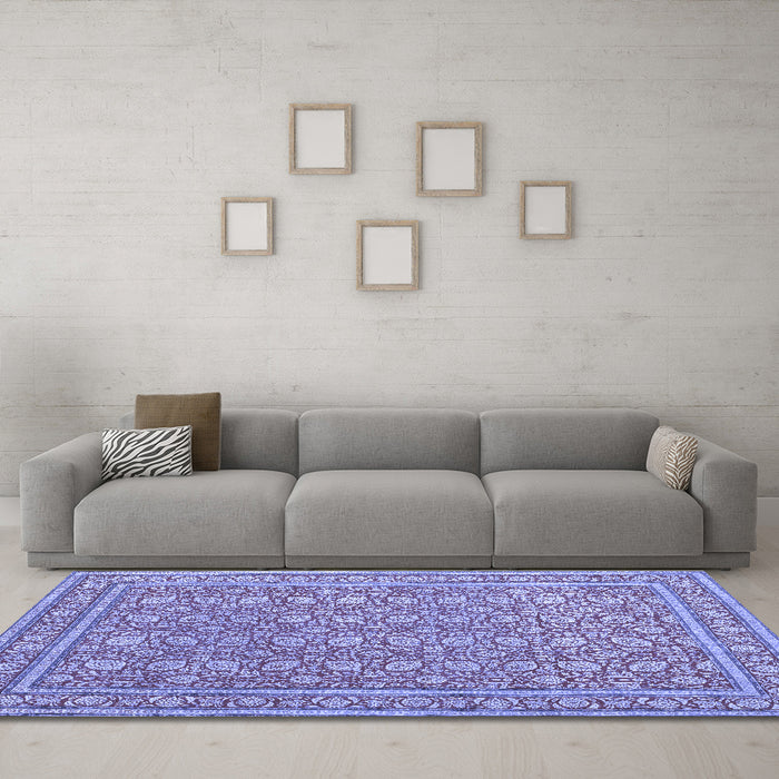 Machine Washable Persian Blue Traditional Rug in a Living Room, wshtr212blu