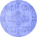 Round Machine Washable Persian Blue Traditional Rug, wshtr2130blu