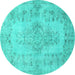 Round Machine Washable Persian Turquoise Traditional Area Rugs, wshtr2130turq