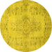 Round Persian Yellow Traditional Rug, tr2130yw