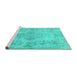 Sideview of Machine Washable Persian Turquoise Traditional Area Rugs, wshtr2130turq