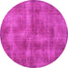 Round Machine Washable Persian Pink Bohemian Rug, wshtr2131pnk