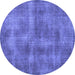Round Machine Washable Persian Blue Bohemian Rug, wshtr2131blu