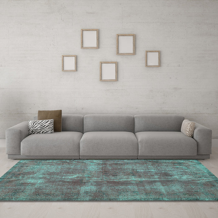 Machine Washable Persian Turquoise Bohemian Area Rugs in a Living Room,, wshtr2131turq