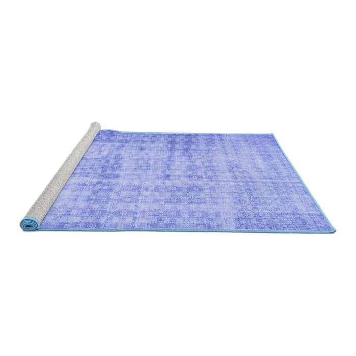 Sideview of Machine Washable Persian Blue Traditional Rug, wshtr2132blu