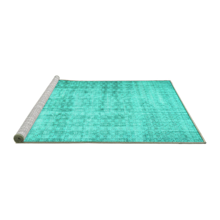 Sideview of Machine Washable Persian Turquoise Traditional Area Rugs, wshtr2132turq