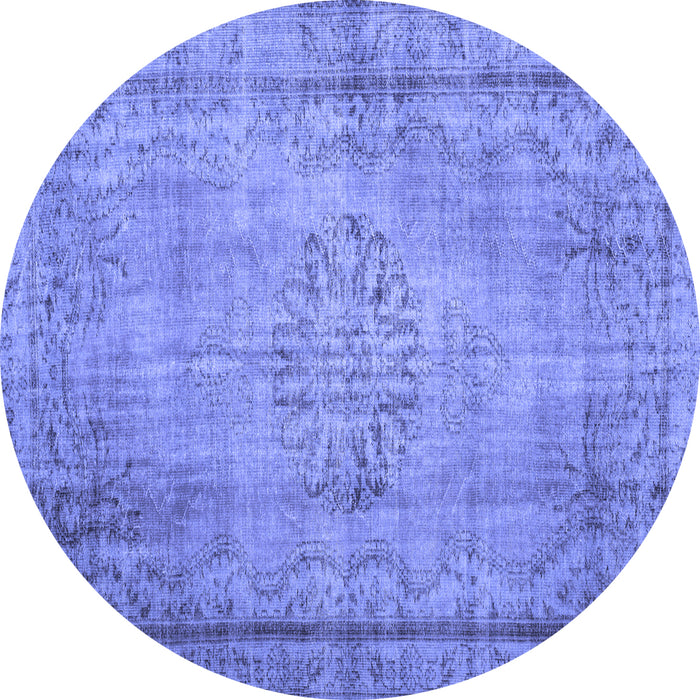 Round Machine Washable Persian Blue Traditional Rug, wshtr2133blu
