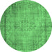 Round Machine Washable Persian Emerald Green Traditional Area Rugs, wshtr2133emgrn