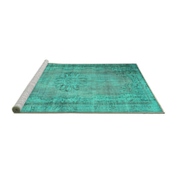 Sideview of Machine Washable Persian Turquoise Traditional Area Rugs, wshtr2133turq