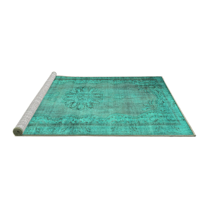 Sideview of Machine Washable Persian Turquoise Traditional Area Rugs, wshtr2133turq