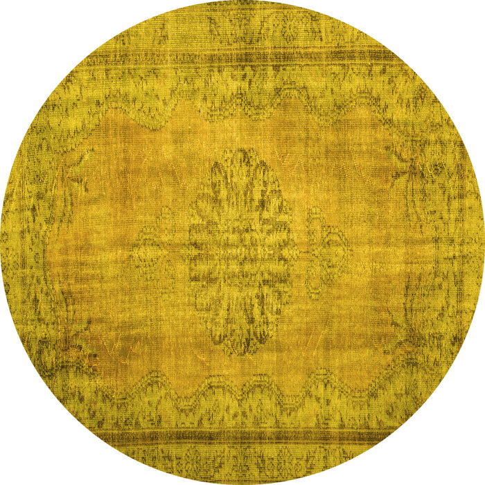 Round Machine Washable Persian Yellow Traditional Rug, wshtr2133yw