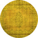 Round Machine Washable Persian Yellow Traditional Rug, wshtr2133yw