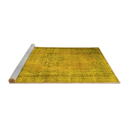 Sideview of Machine Washable Persian Yellow Traditional Rug, wshtr2133yw