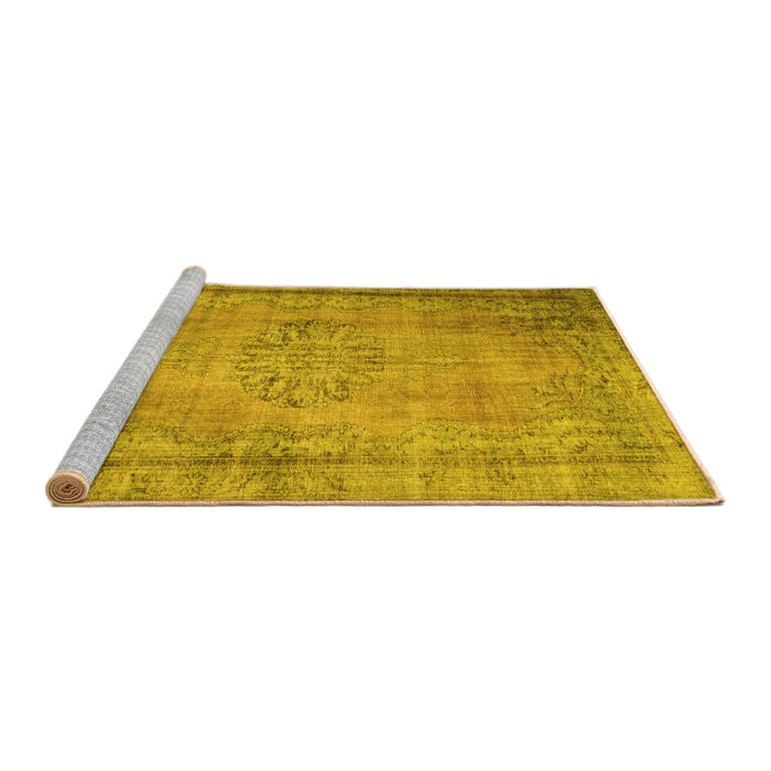 Sideview of Machine Washable Persian Yellow Traditional Rug, wshtr2133yw