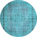 Round Machine Washable Persian Light Blue Traditional Rug, wshtr2133lblu