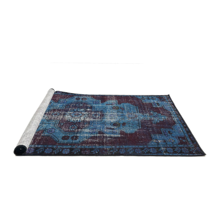 Sideview of Machine Washable Traditional Steel Blue Rug, wshtr2134