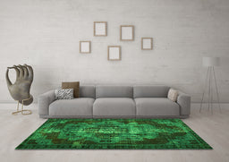 Machine Washable Persian Green Bohemian Area Rugs in a Living Room,, wshtr2134grn