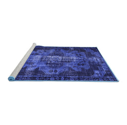 Sideview of Machine Washable Persian Blue Bohemian Rug, wshtr2134blu