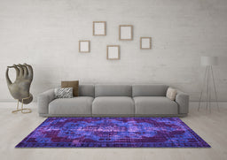 Machine Washable Persian Purple Bohemian Area Rugs in a Living Room, wshtr2134pur