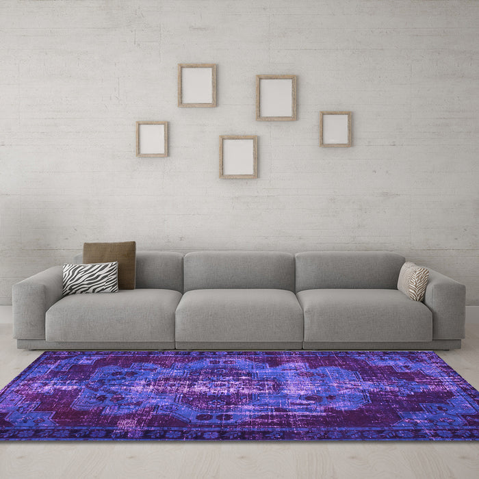 Machine Washable Persian Purple Bohemian Area Rugs in a Living Room, wshtr2134pur