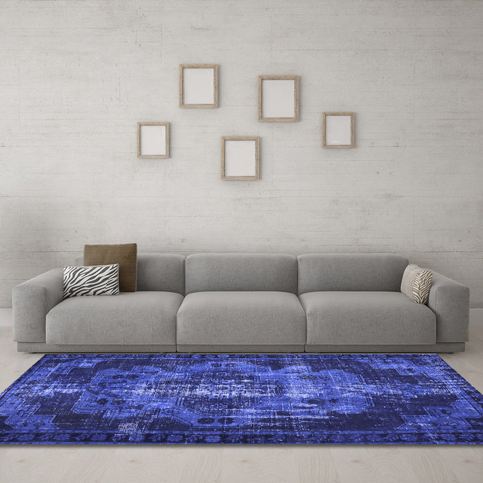 Machine Washable Persian Blue Bohemian Rug in a Living Room, wshtr2134blu