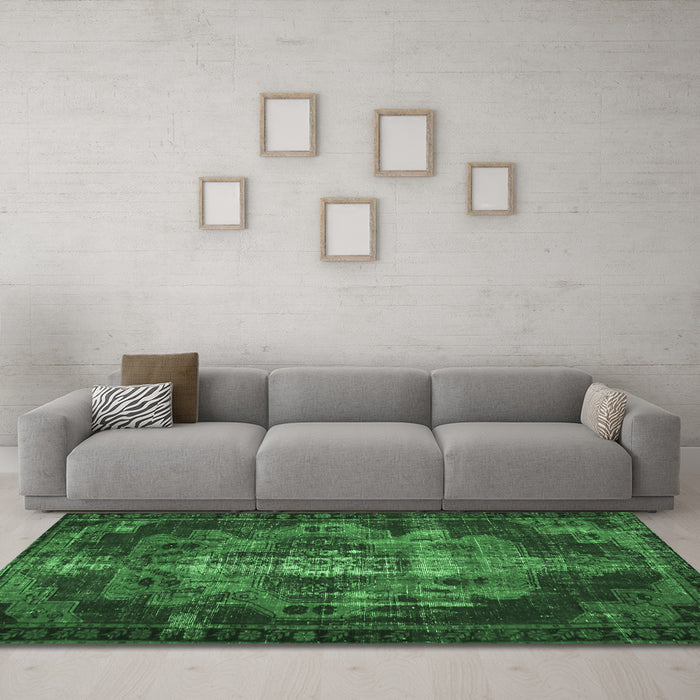 Machine Washable Persian Emerald Green Bohemian Area Rugs in a Living Room,, wshtr2134emgrn