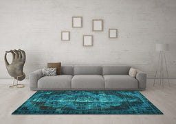 Machine Washable Persian Turquoise Bohemian Area Rugs in a Living Room,, wshtr2134turq