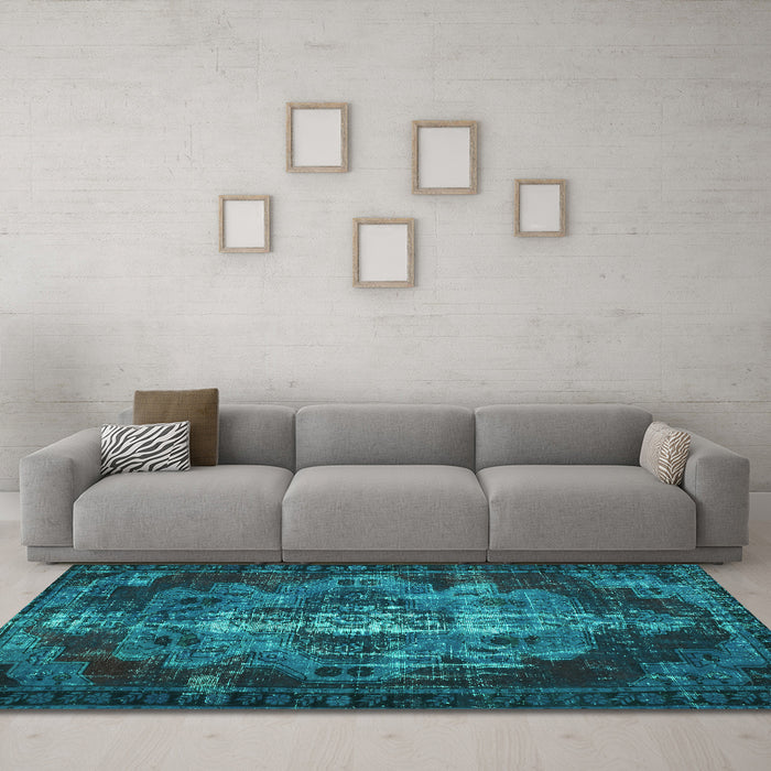 Machine Washable Persian Turquoise Bohemian Area Rugs in a Living Room,, wshtr2134turq