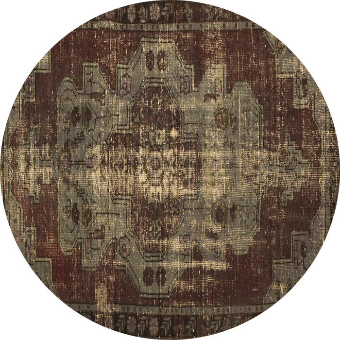 Round Machine Washable Persian Brown Bohemian Rug, wshtr2134brn
